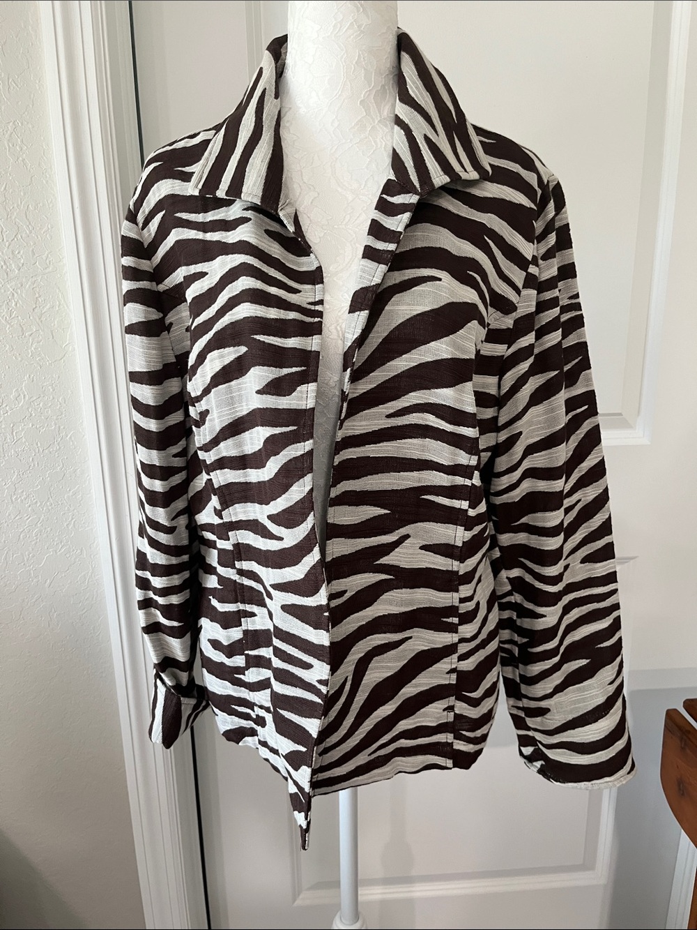 Chico's Brown and White Desert Zebra-Print Cotton Blend Jacket NWT